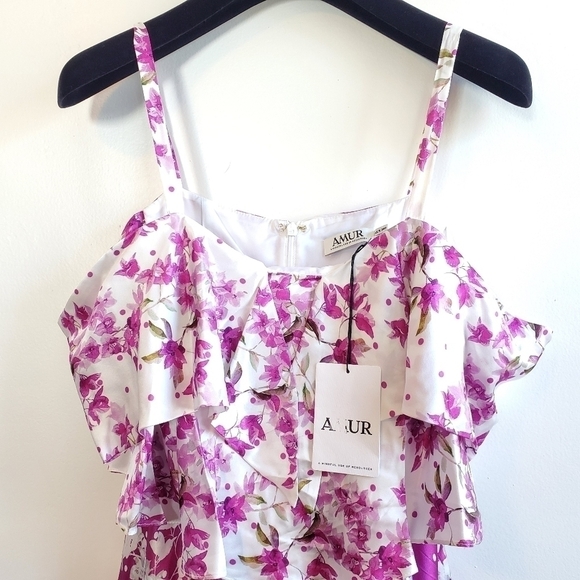 New AMUR Off-The-Shoulder Magenta Popover Waist Midi Dress NWT Size 2 - Picture 12 of 16